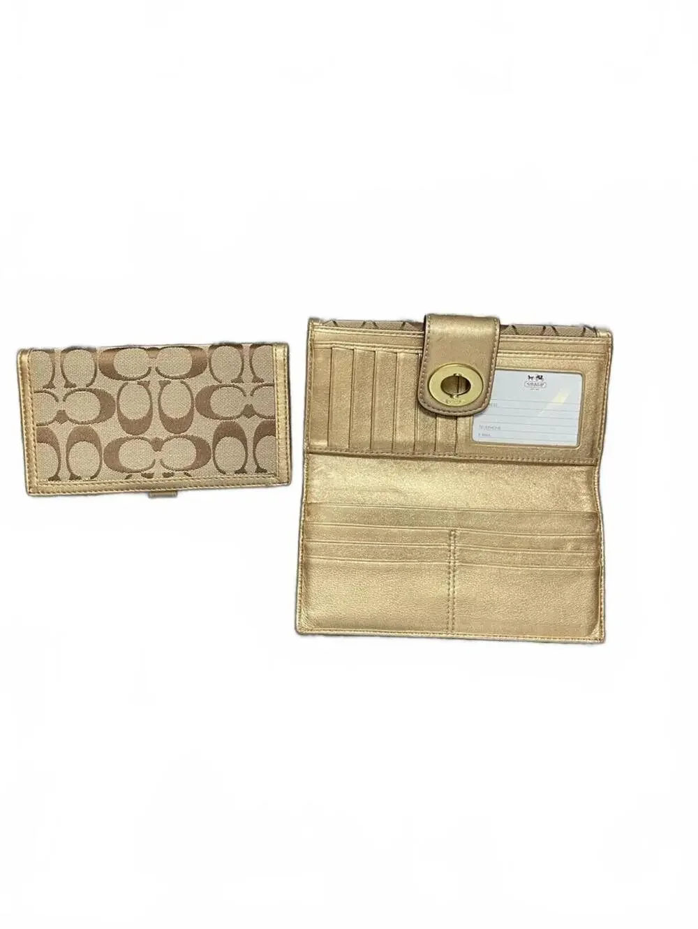 VTG Coach Khaki and Metallic Gold Signature Continental Wallet
